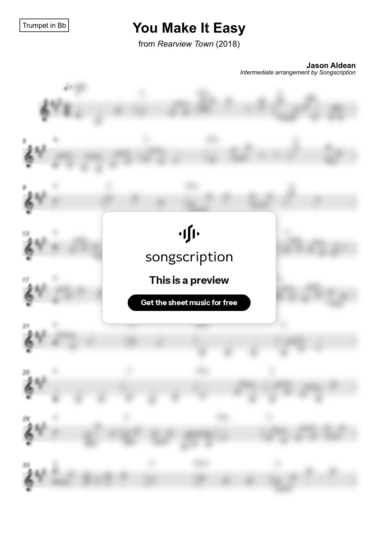 Intermediate Trumpet Sheet Music for "You Make It Easy" by Jason Aldean