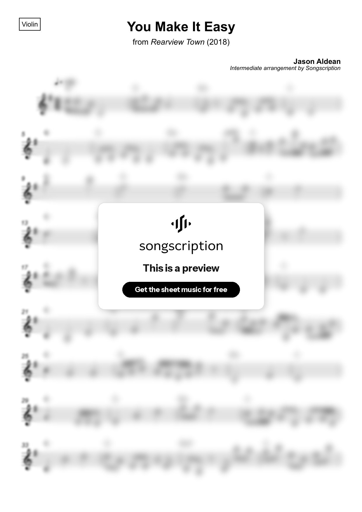 Intermediate Violin Sheet Music for "You Make It Easy" by Jason Aldean