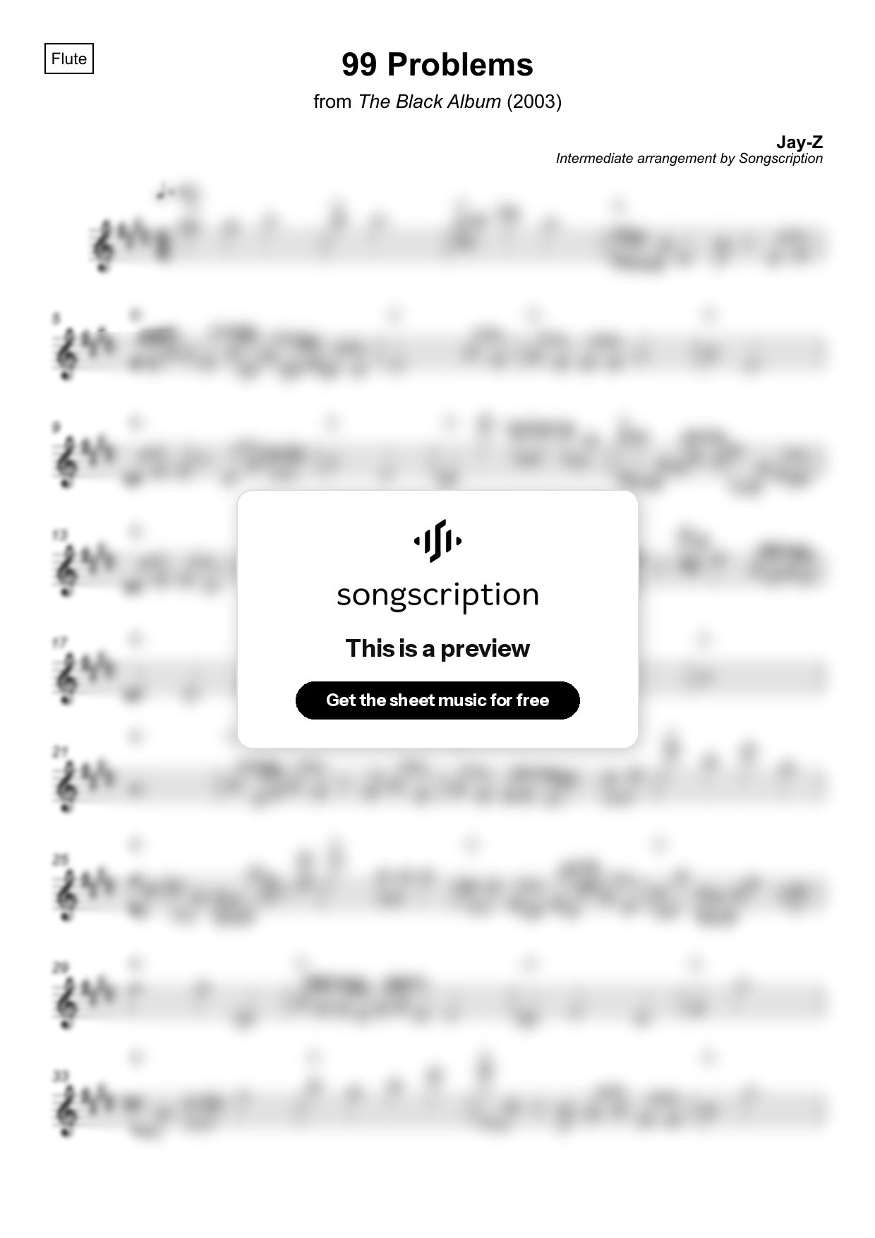 Intermediate Flute Sheet Music for "99 Problems" by Jay-Z