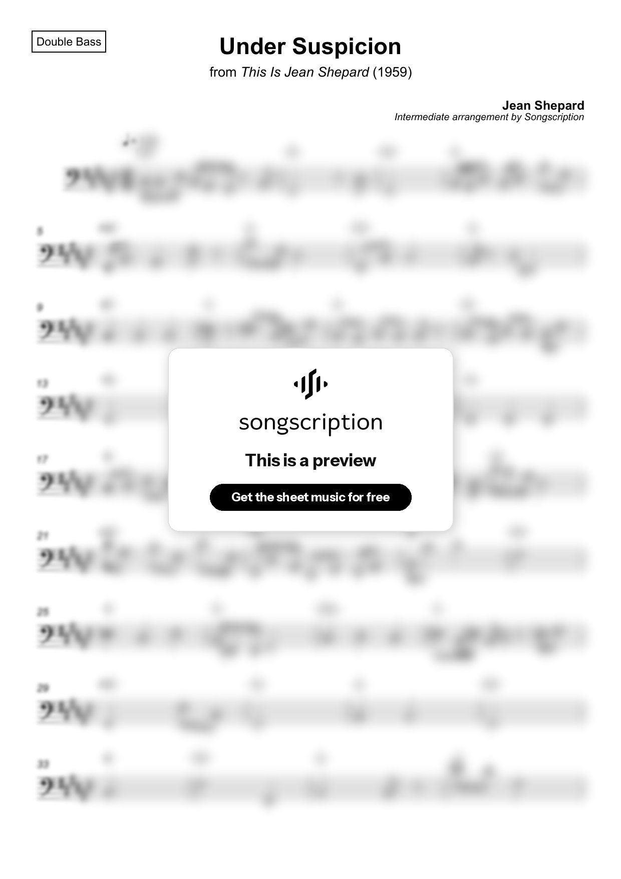 Intermediate Double Bass Sheet Music for "Under Suspicion" by Jean Shepard