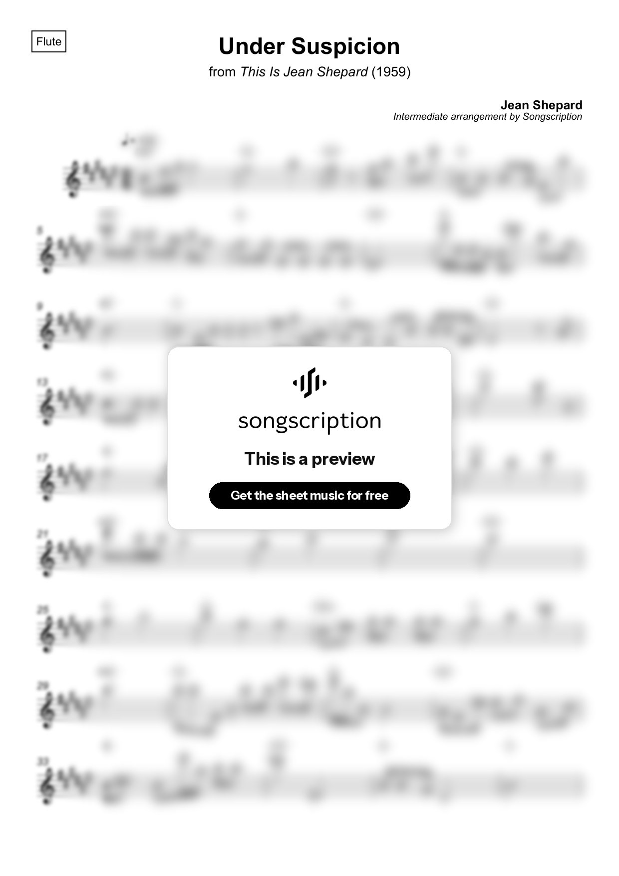 Intermediate Flute Sheet Music for "Under Suspicion" by Jean Shepard