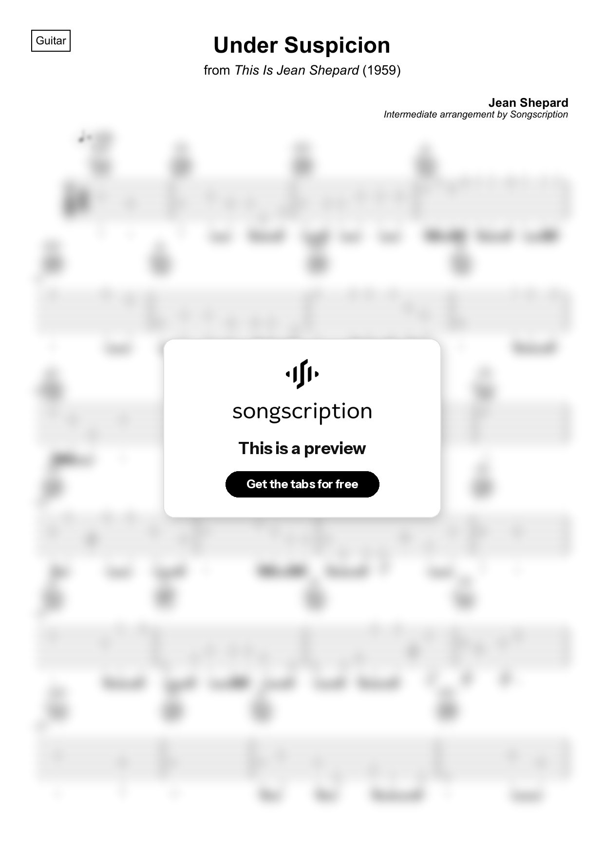 Intermediate Acoustic Guitar Tabs for "Under Suspicion" by Jean Shepard