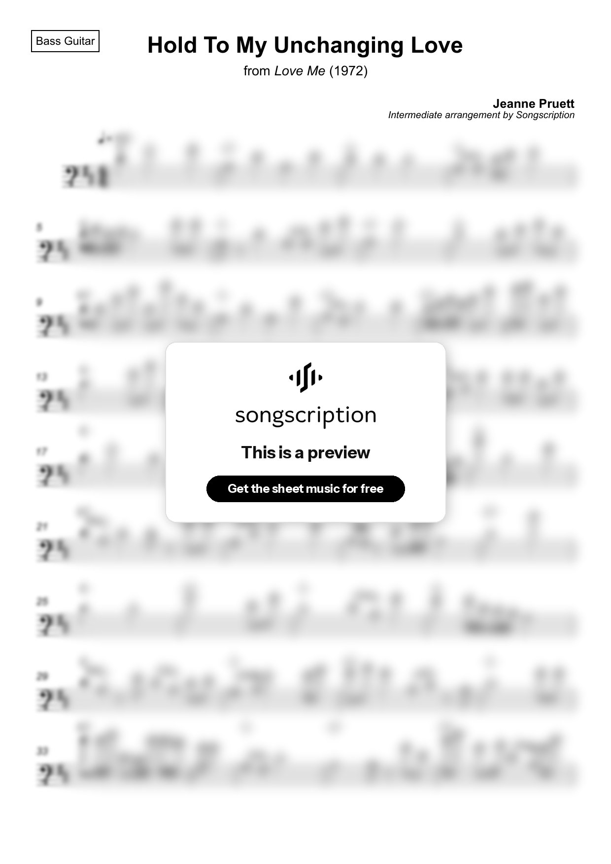 Intermediate Bass Guitar Sheet Music for "Hold To My Unchanging Love" by Jeanne Pruett