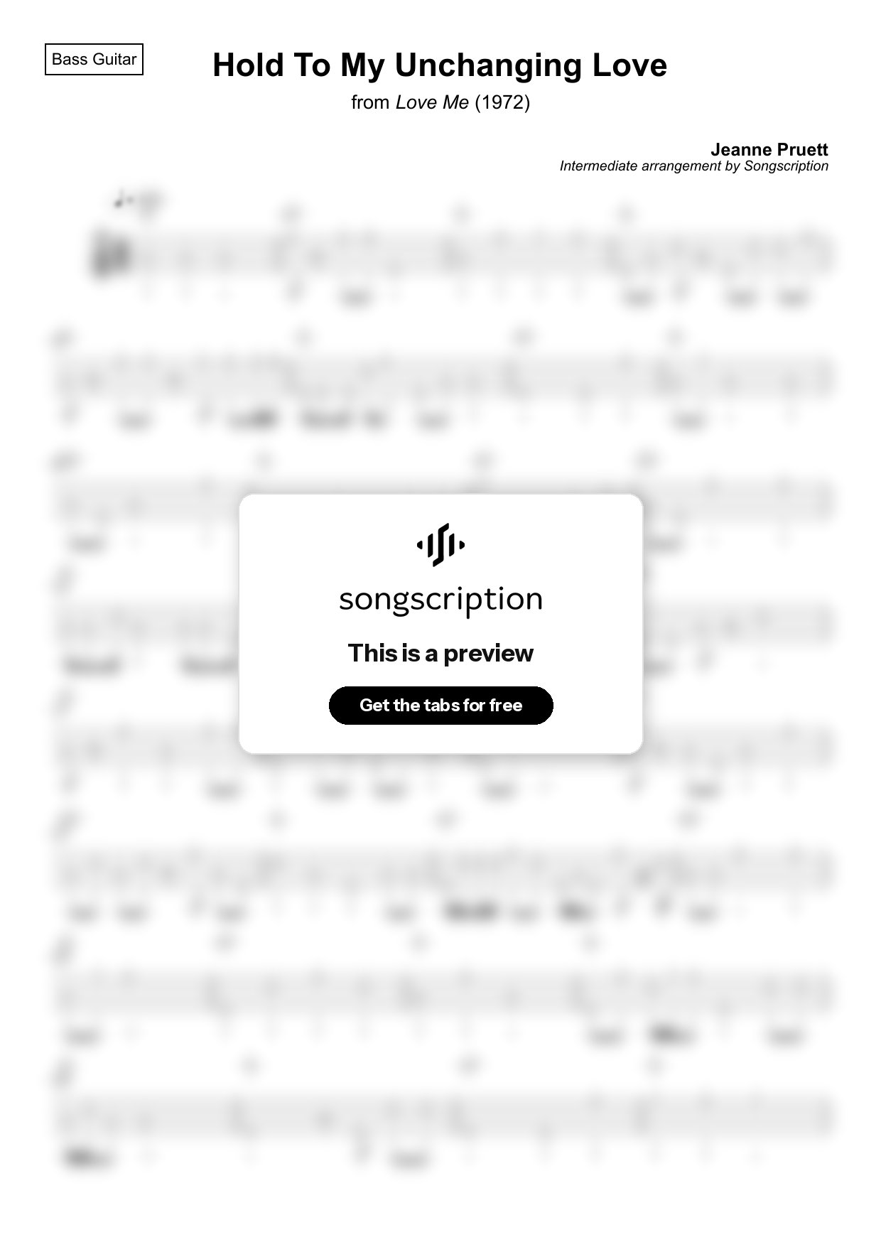 Intermediate Bass Guitar Tabs for "Hold To My Unchanging Love" by Jeanne Pruett