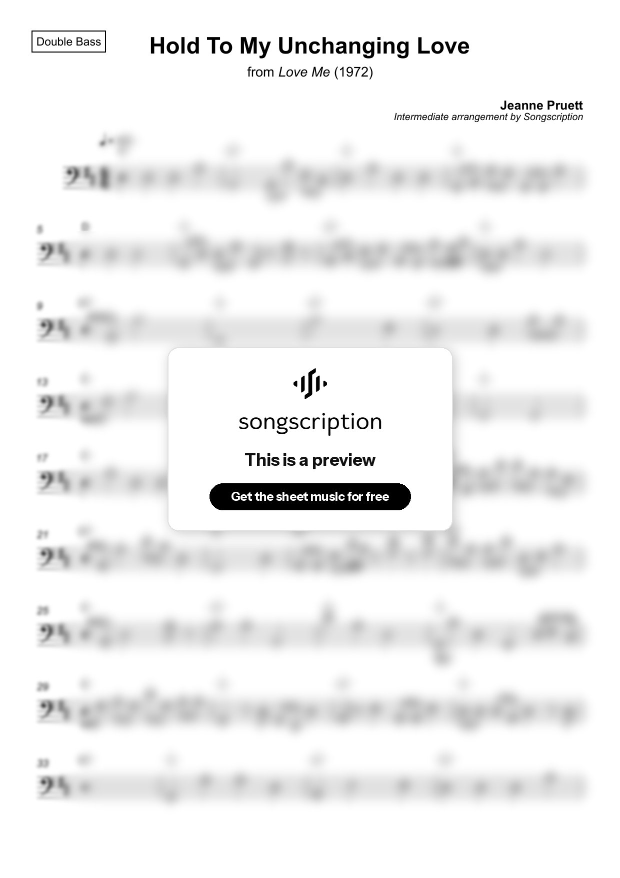 Intermediate Double Bass Sheet Music for "Hold To My Unchanging Love" by Jeanne Pruett