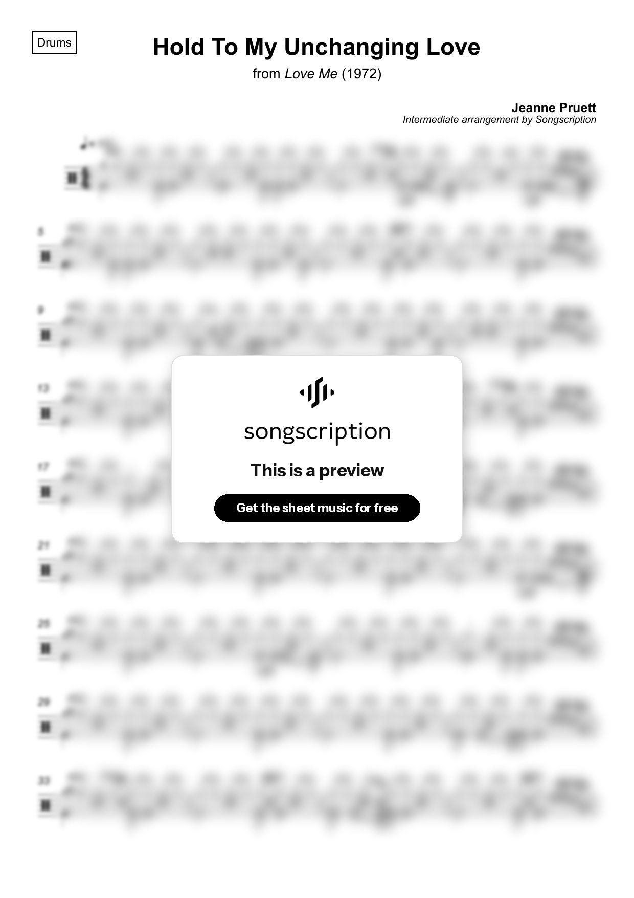 Intermediate Drums Sheet Music for "Hold To My Unchanging Love" by Jeanne Pruett