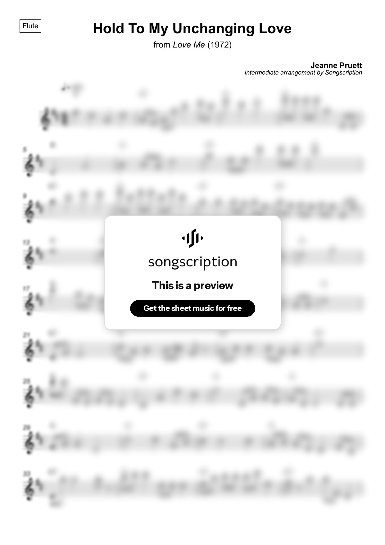 Intermediate Flute Sheet Music for "Hold To My Unchanging Love" by Jeanne Pruett