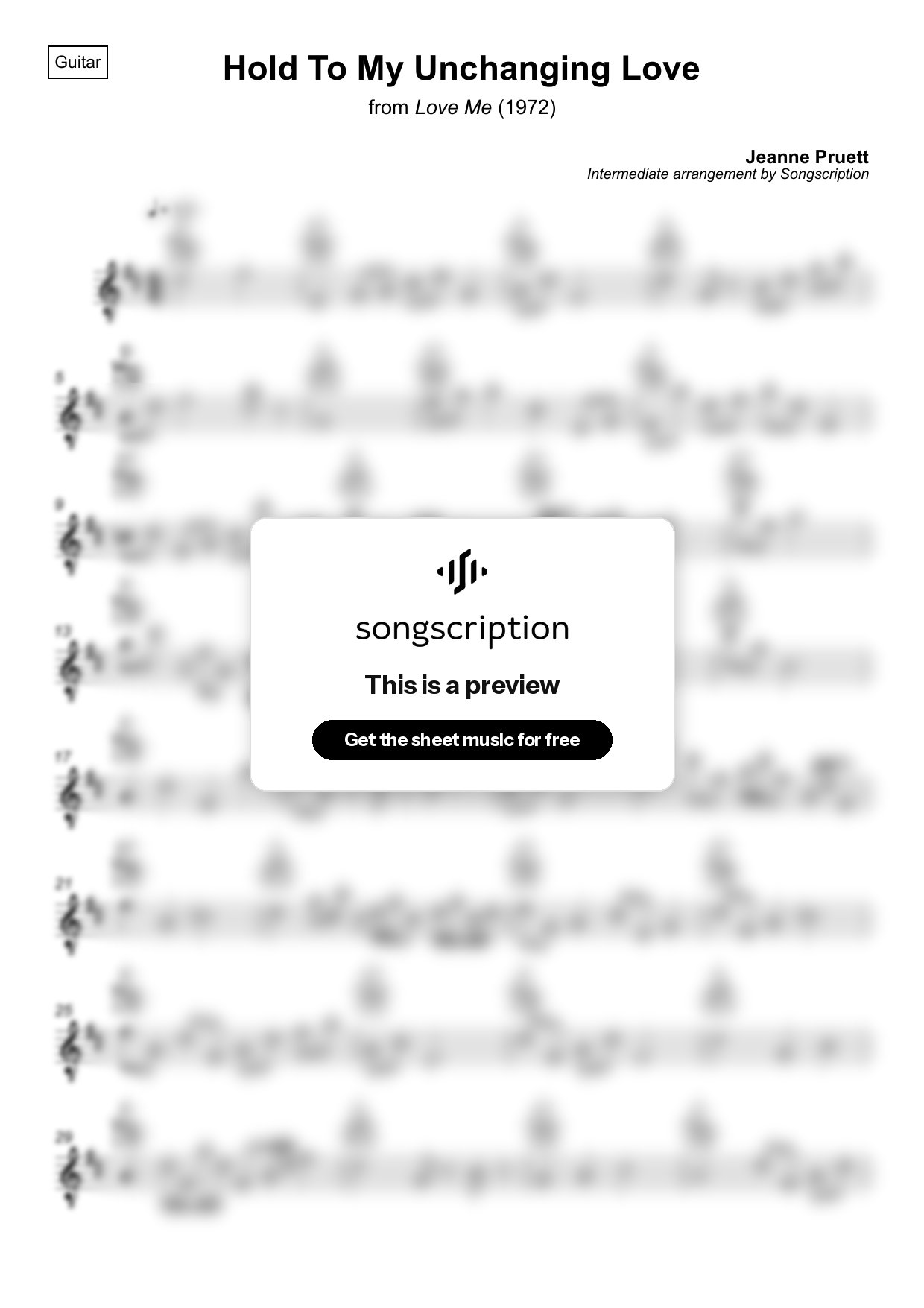 Intermediate Acoustic Guitar Sheet Music for "Hold To My Unchanging Love" by Jeanne Pruett