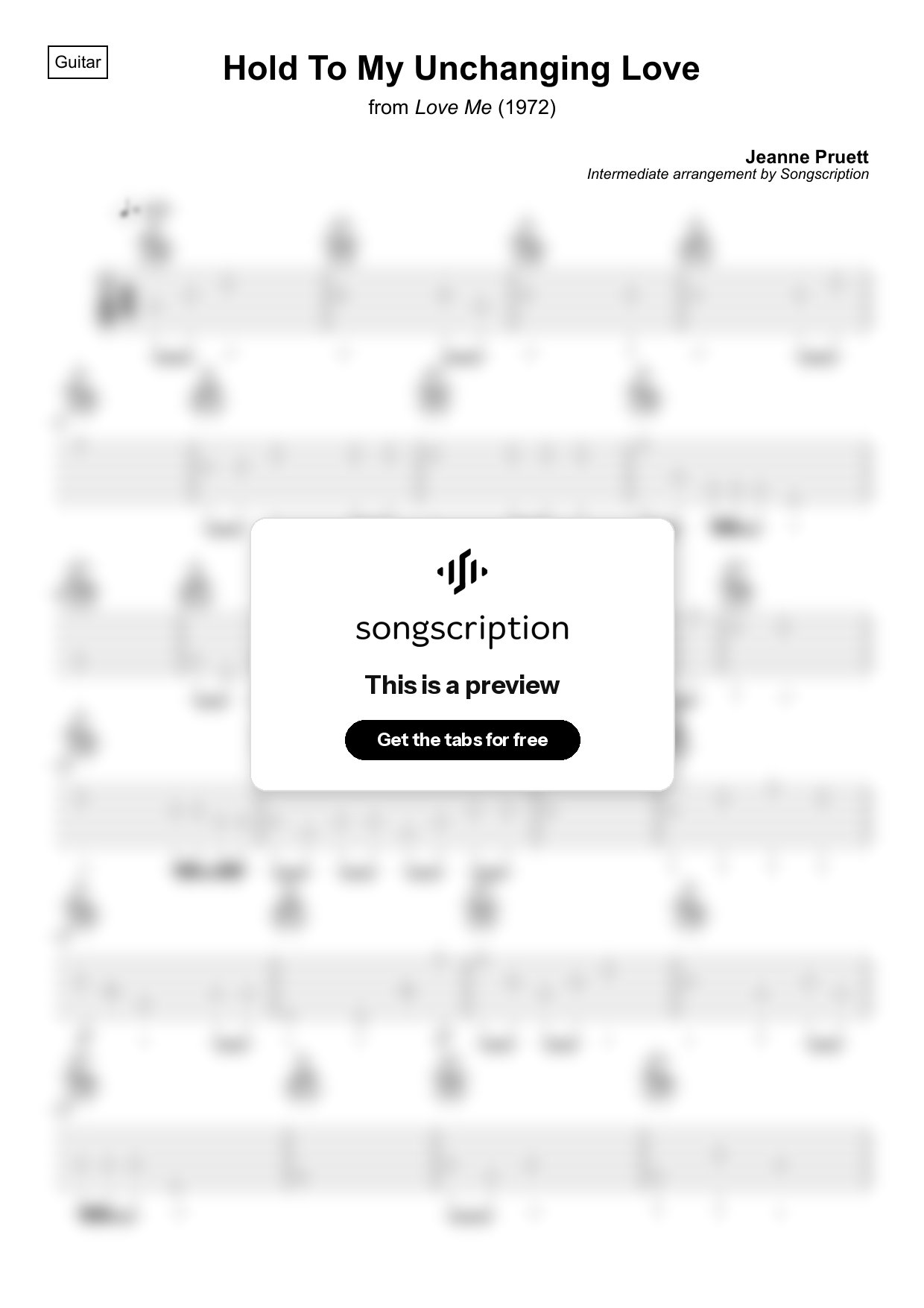 Intermediate Acoustic Guitar Tabs for "Hold To My Unchanging Love" by Jeanne Pruett