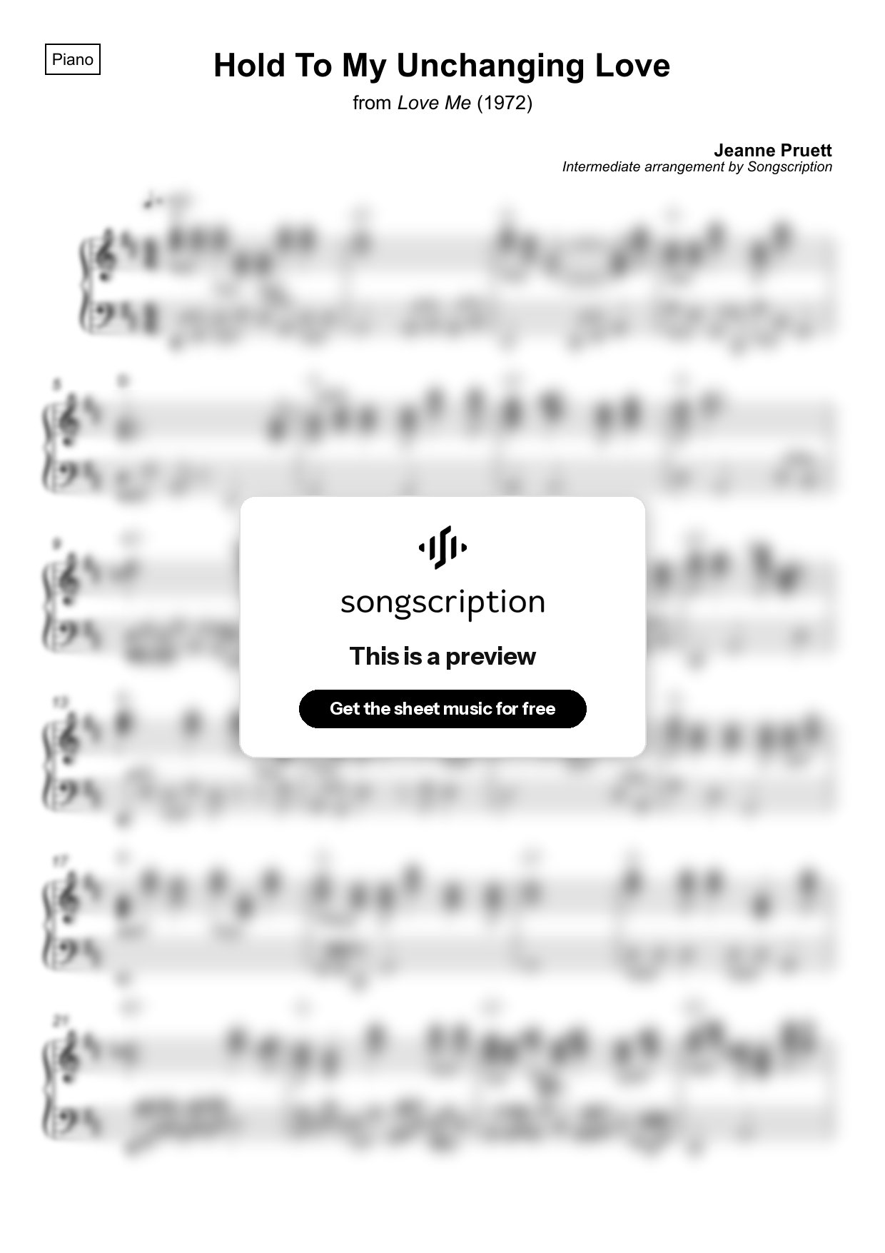 Intermediate Piano Sheet Music for "Hold To My Unchanging Love" by Jeanne Pruett