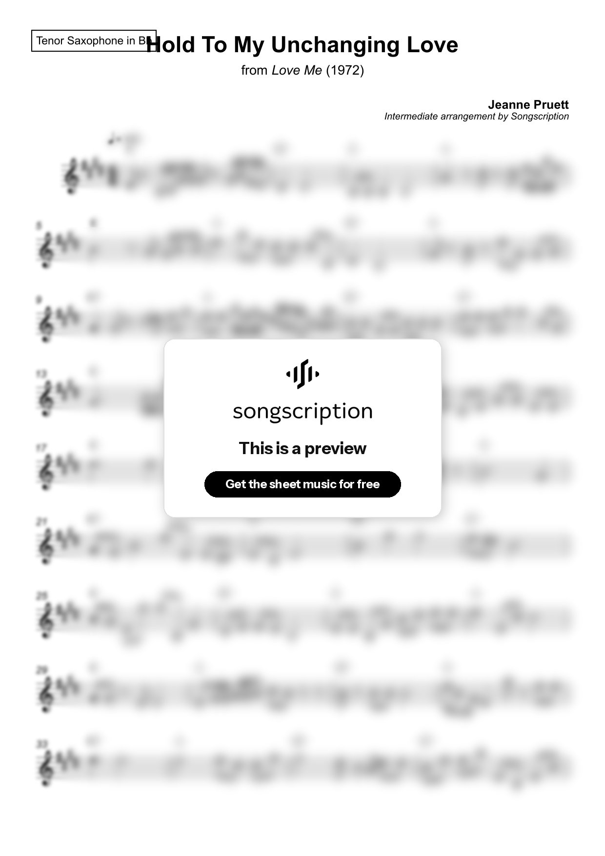 Intermediate Tenor Sax Sheet Music for "Hold To My Unchanging Love" by Jeanne Pruett