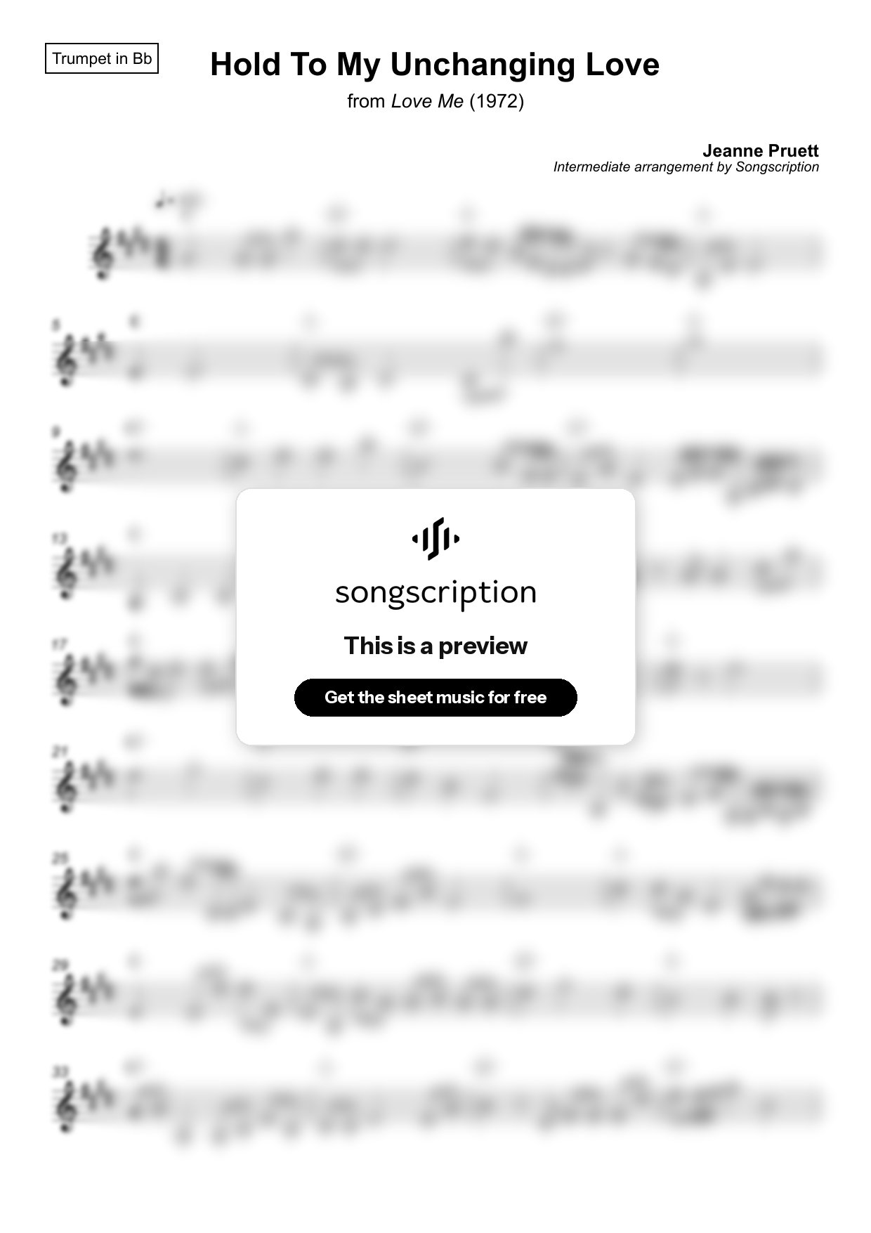 Intermediate Trumpet Sheet Music for "Hold To My Unchanging Love" by Jeanne Pruett