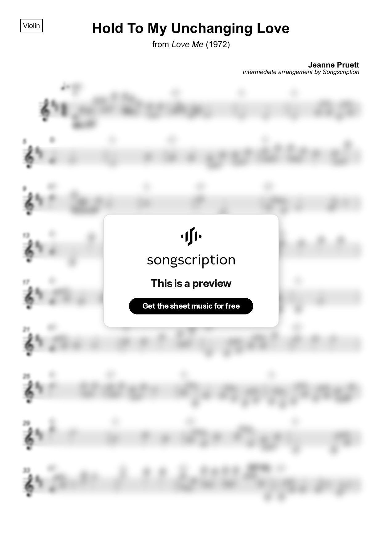 Intermediate Violin Sheet Music for "Hold To My Unchanging Love" by Jeanne Pruett