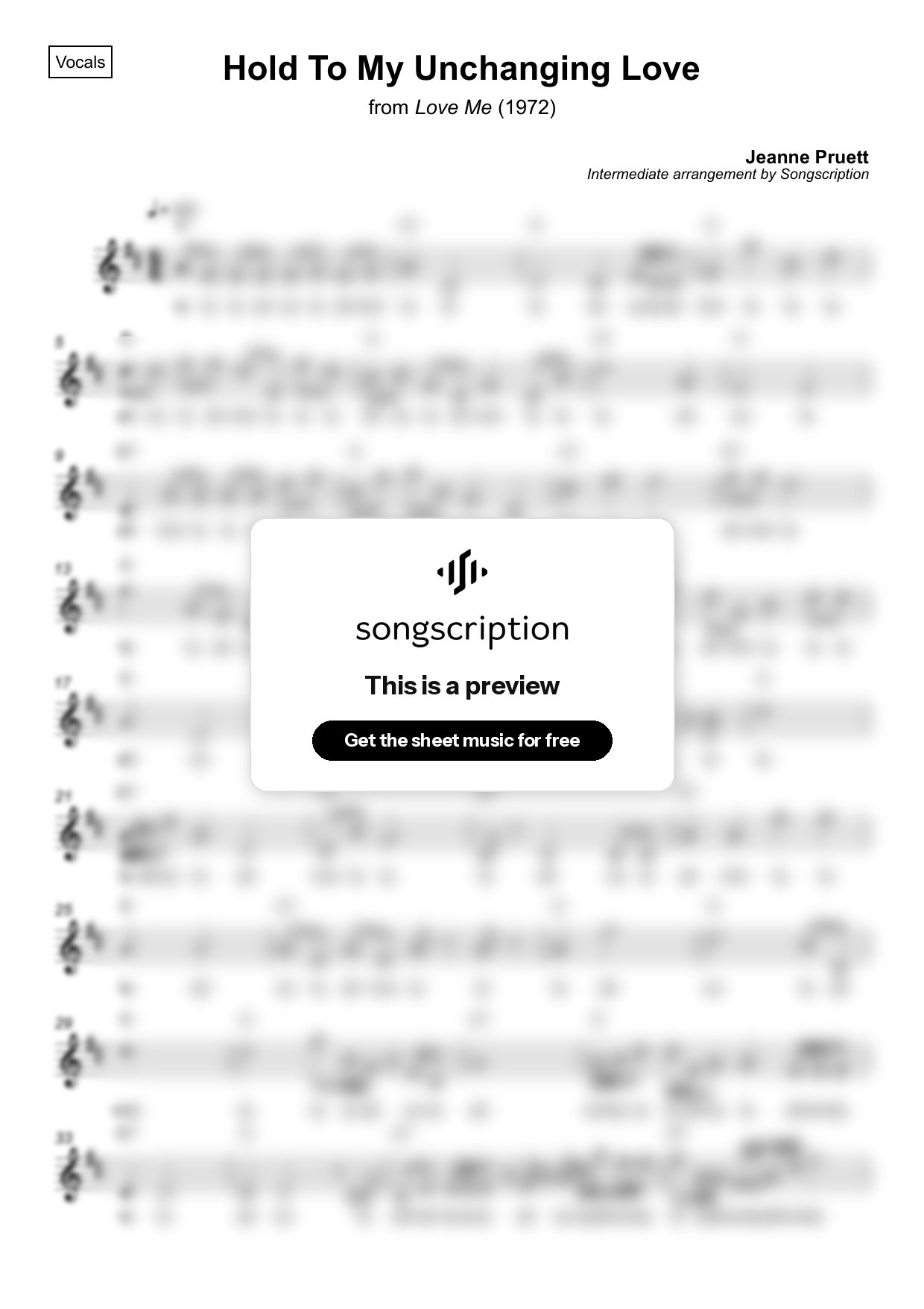 Intermediate Vocals Sheet Music for "Hold To My Unchanging Love" by Jeanne Pruett