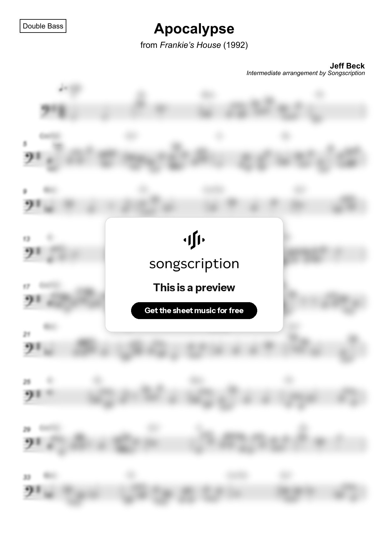 Intermediate Double Bass Sheet Music for "Apocalypse" by Jeff Beck