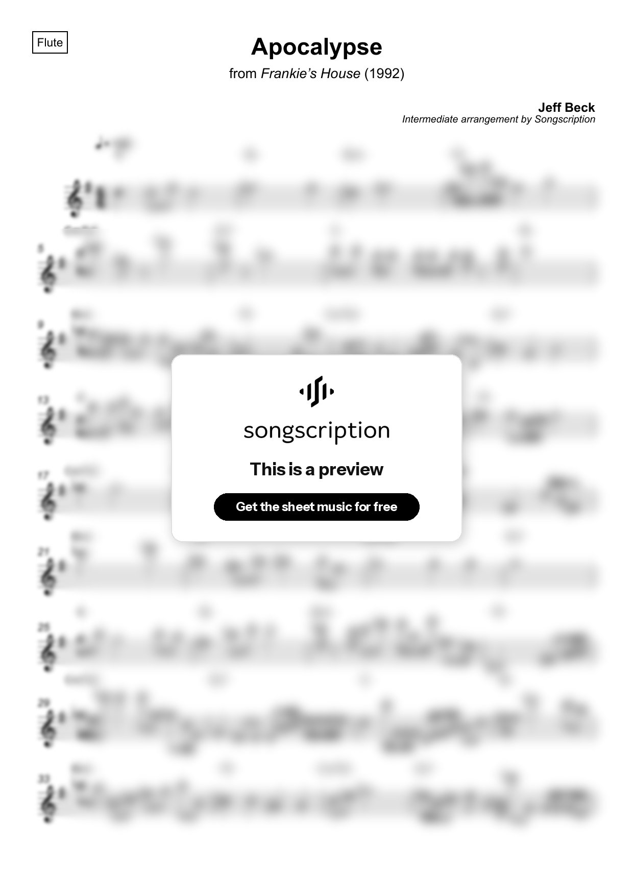 Intermediate Flute Sheet Music for "Apocalypse" by Jeff Beck