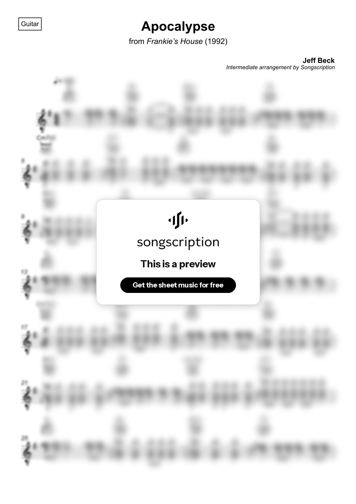 Intermediate Acoustic Guitar Sheet Music for "Apocalypse" by Jeff Beck