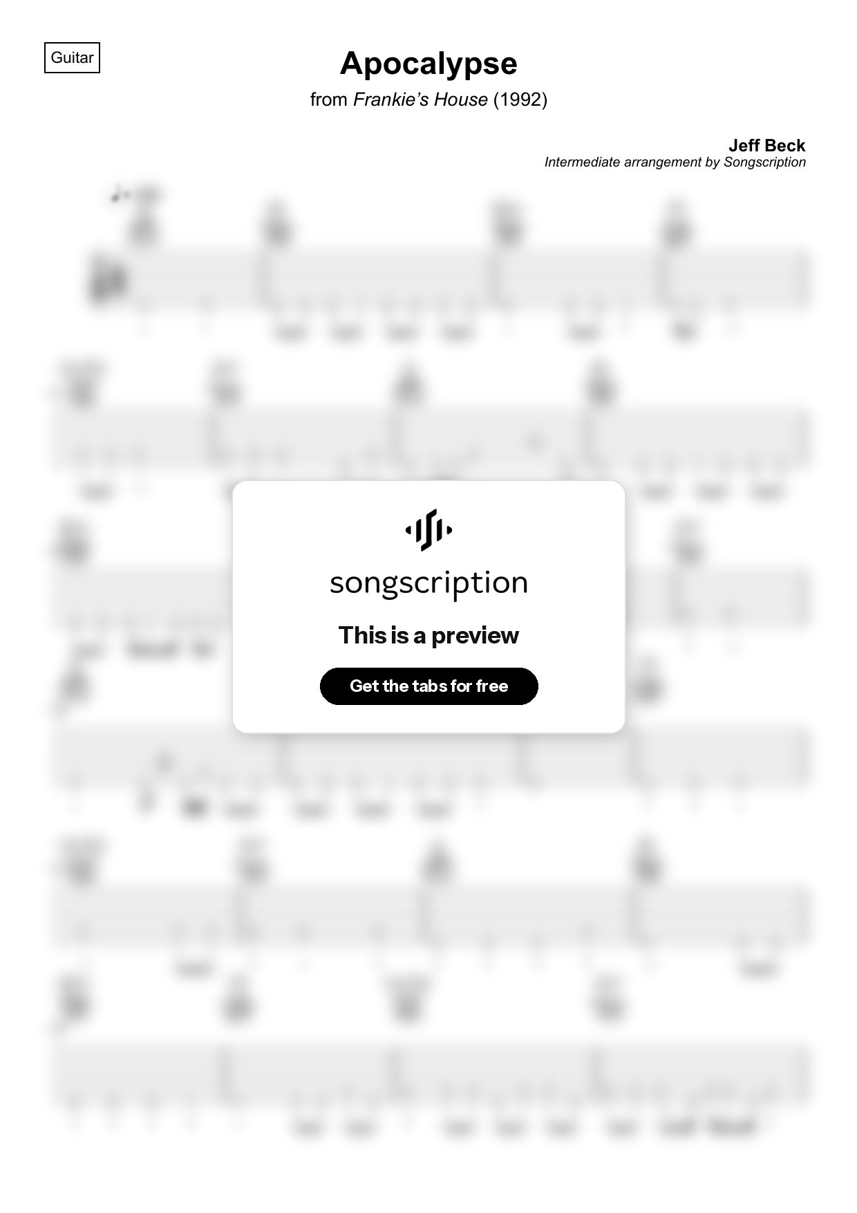 Intermediate Acoustic Guitar Tabs for "Apocalypse" by Jeff Beck