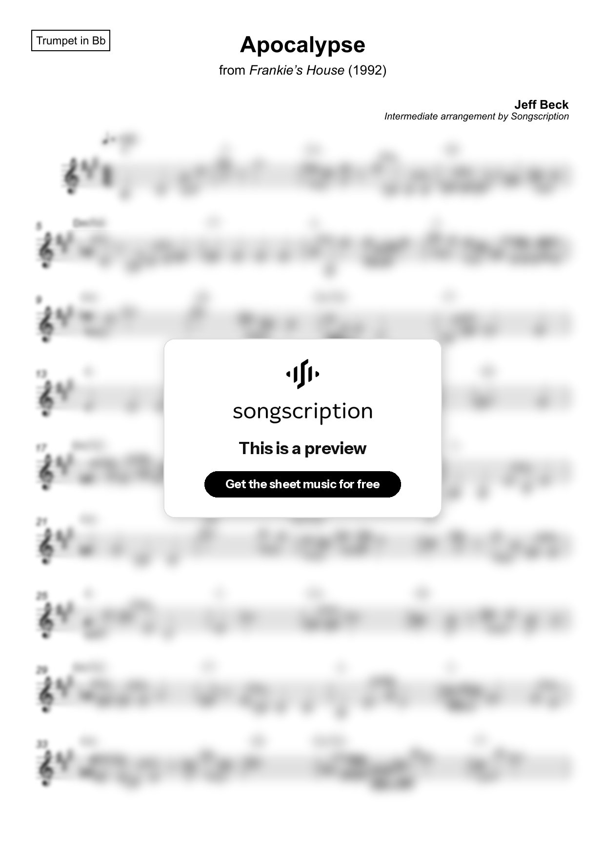Intermediate Trumpet Sheet Music for "Apocalypse" by Jeff Beck