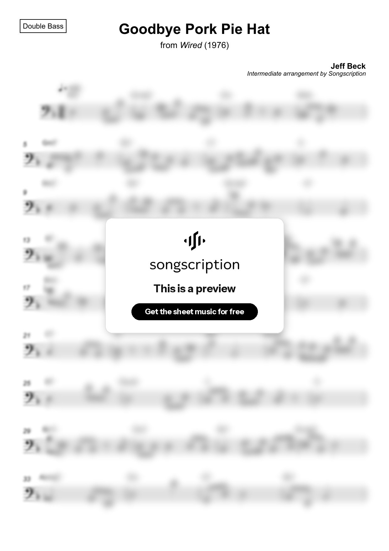 Intermediate Double Bass Sheet Music for "Goodbye Pork Pie Hat" by Jeff Beck