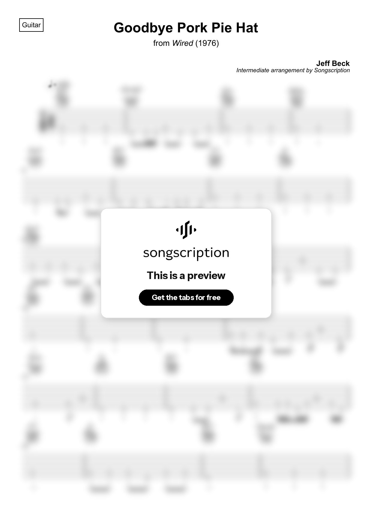 Intermediate Acoustic Guitar Tabs for "Goodbye Pork Pie Hat" by Jeff Beck