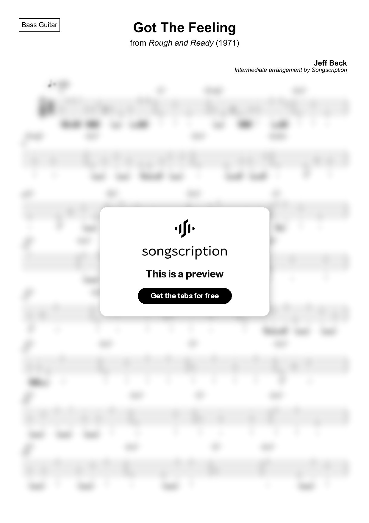 Intermediate Bass Guitar Tabs for "Got The Feeling" by Jeff Beck