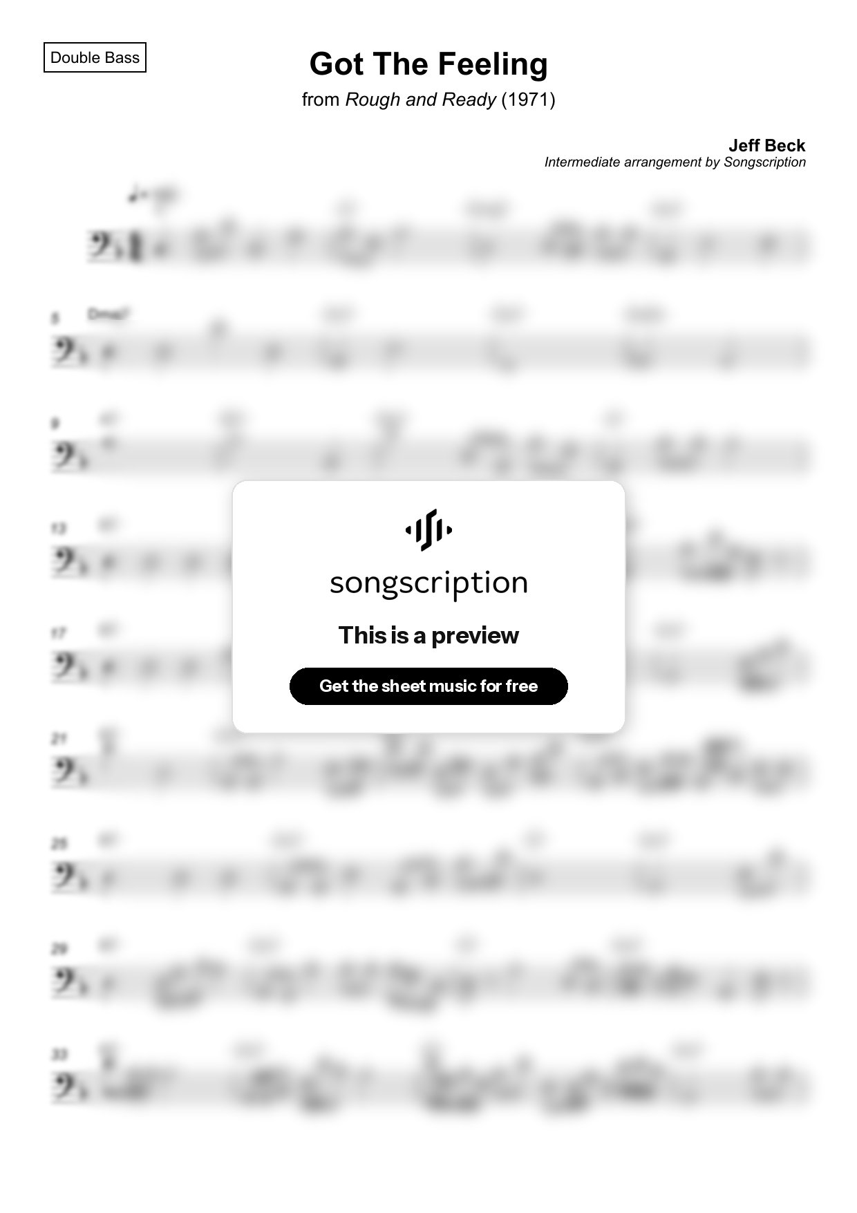 Intermediate Double Bass Sheet Music for "Got The Feeling" by Jeff Beck
