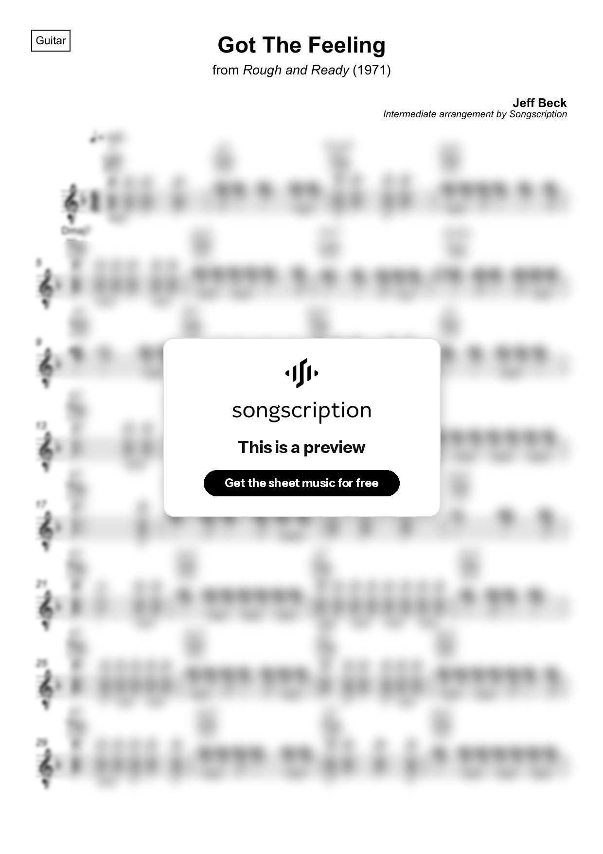Intermediate Acoustic Guitar Sheet Music for "Got The Feeling" by Jeff Beck
