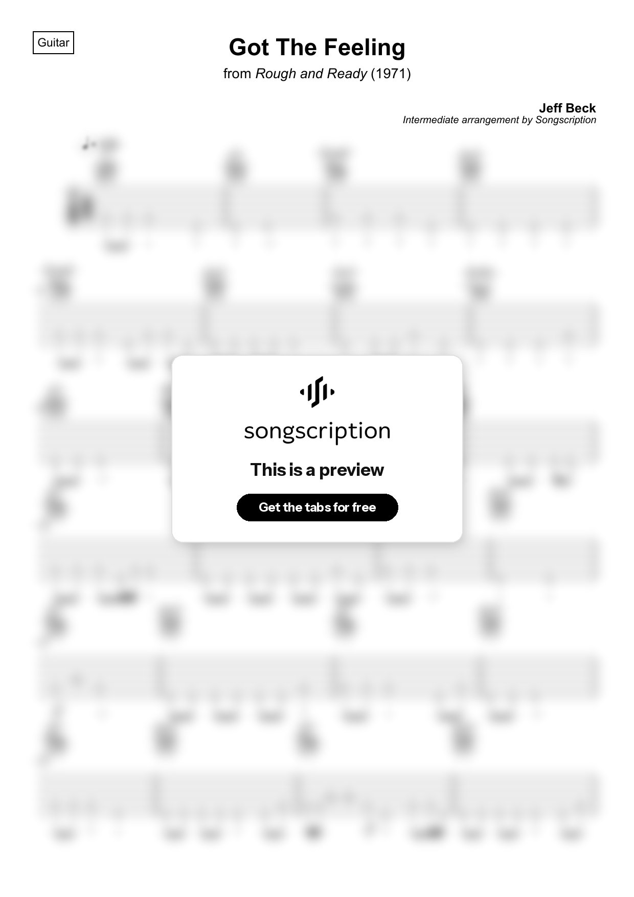 Intermediate Acoustic Guitar Tabs for "Got The Feeling" by Jeff Beck