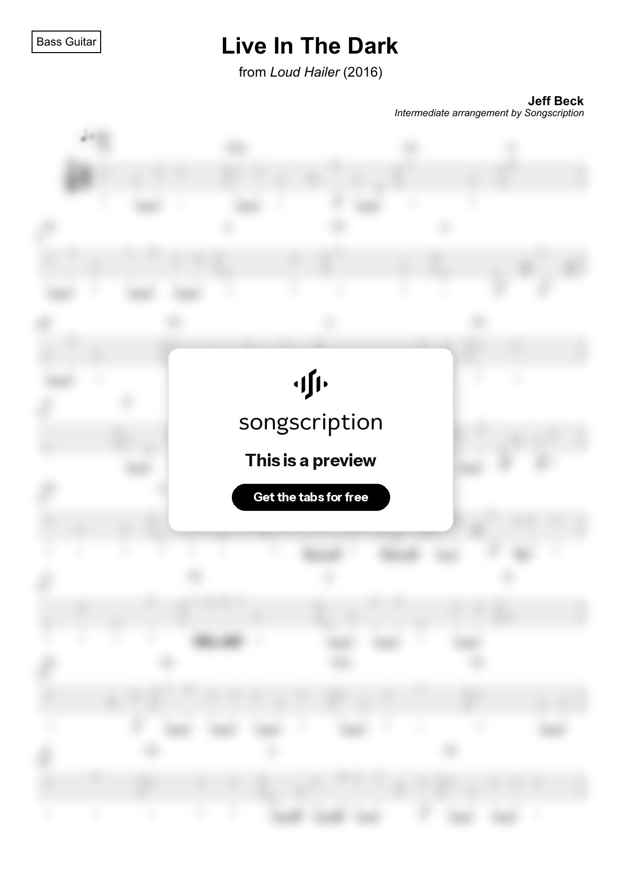 Intermediate Bass Guitar Tabs for "Live In The Dark" by Jeff Beck