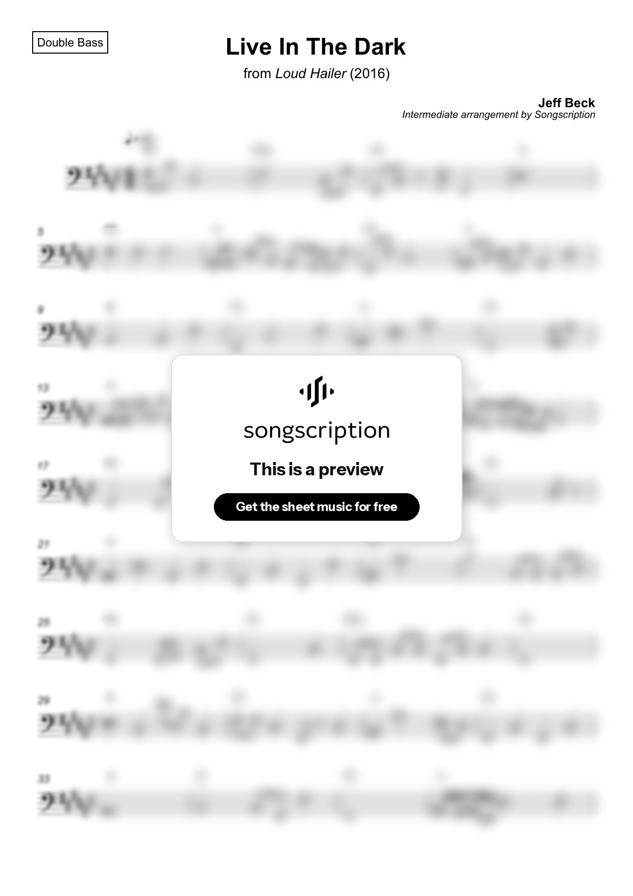 Intermediate Double Bass Sheet Music for "Live In The Dark" by Jeff Beck
