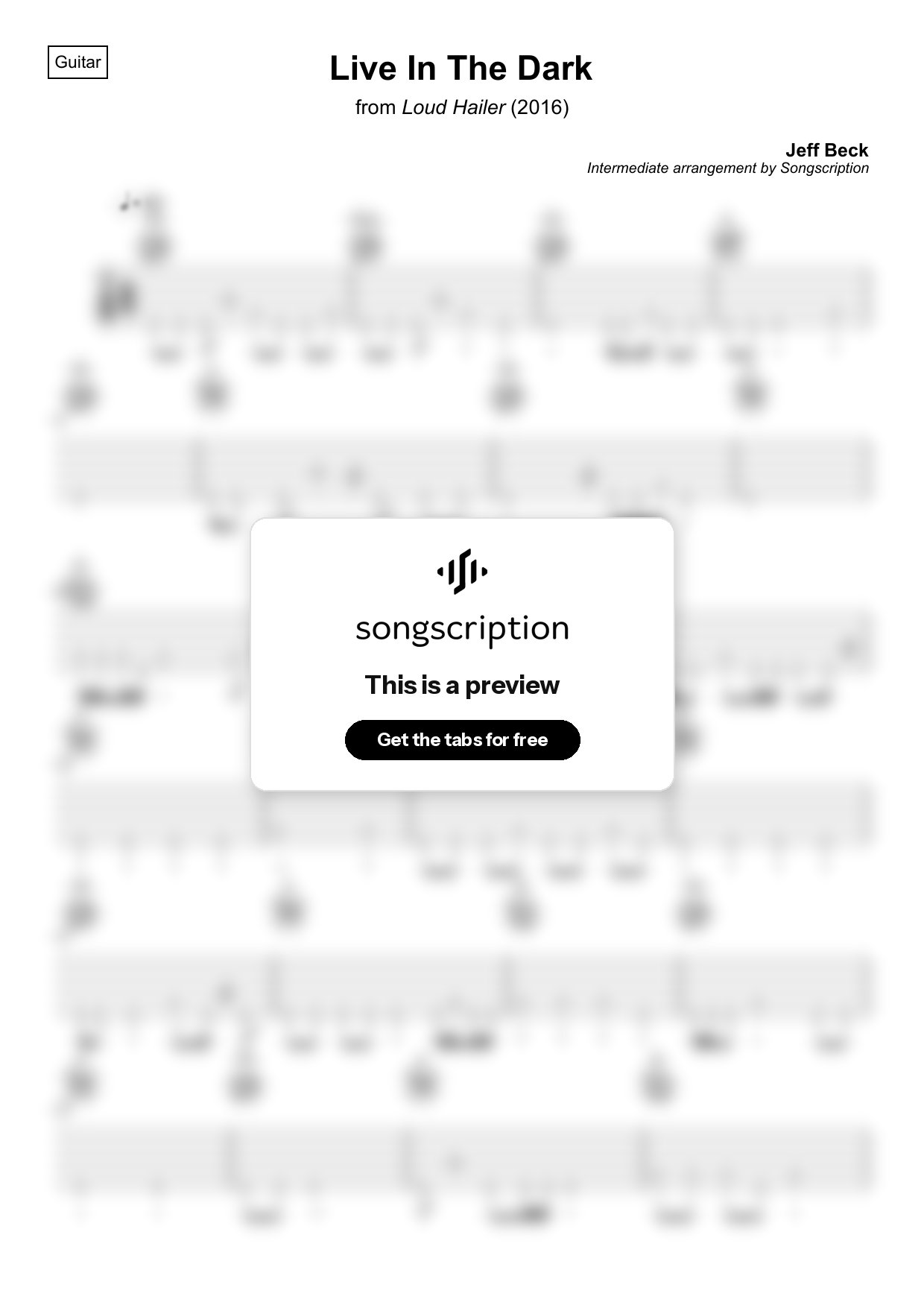 Intermediate Acoustic Guitar Tabs for "Live In The Dark" by Jeff Beck