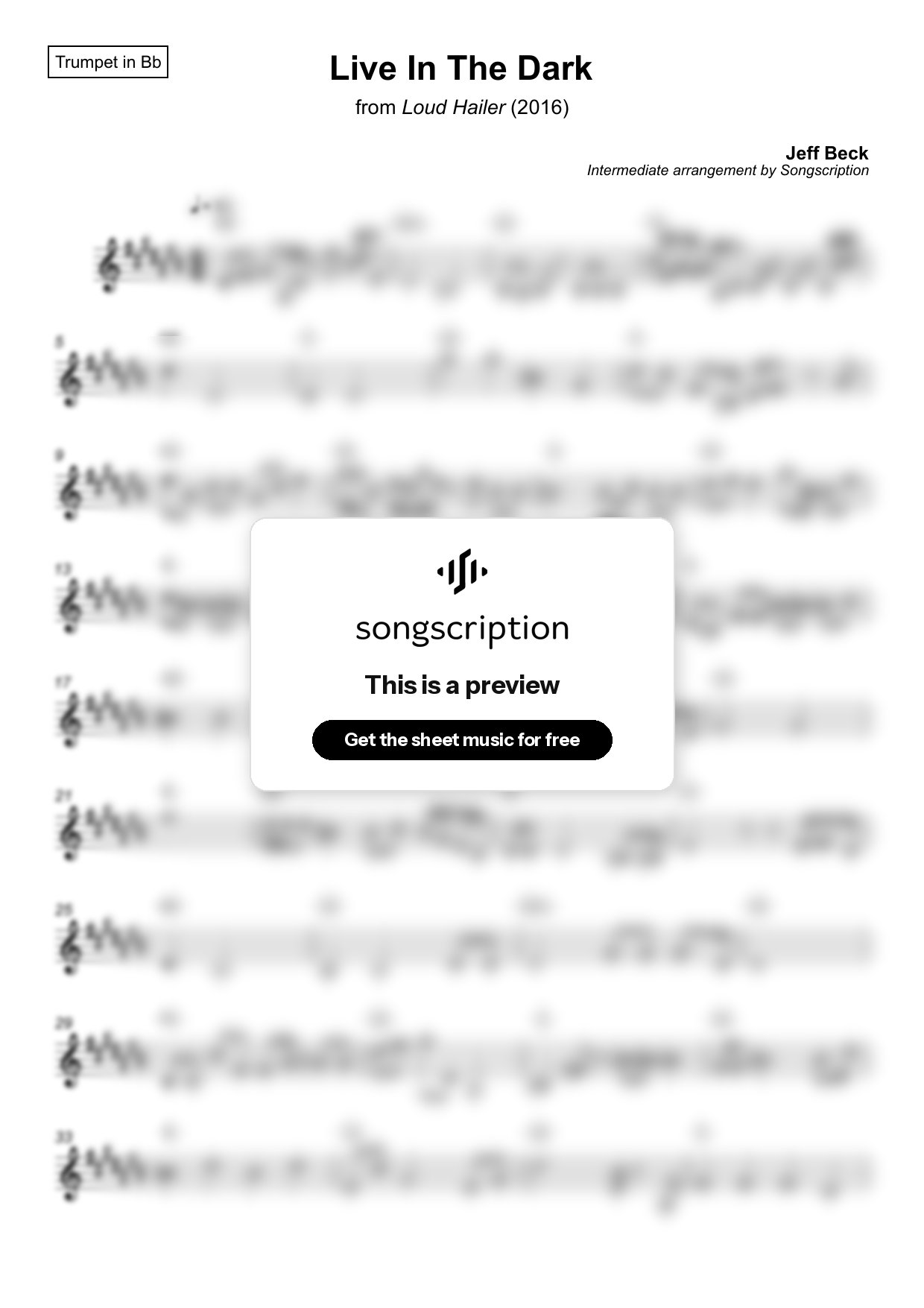 Intermediate Trumpet Sheet Music for "Live In The Dark" by Jeff Beck