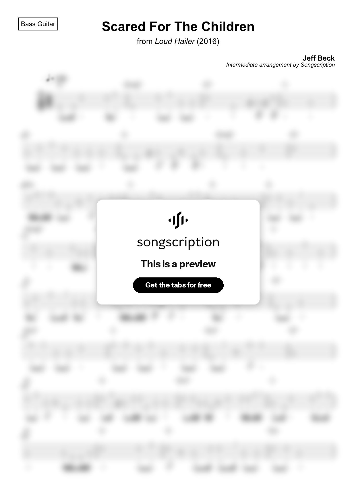 Intermediate Bass Guitar Tabs for "Scared For The Children" by Jeff Beck