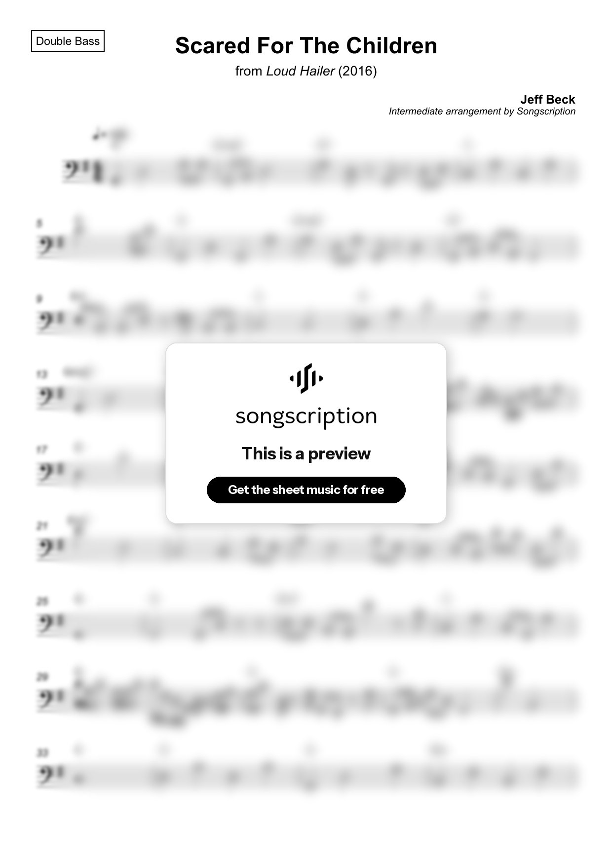 Intermediate Double Bass Sheet Music for "Scared For The Children" by Jeff Beck