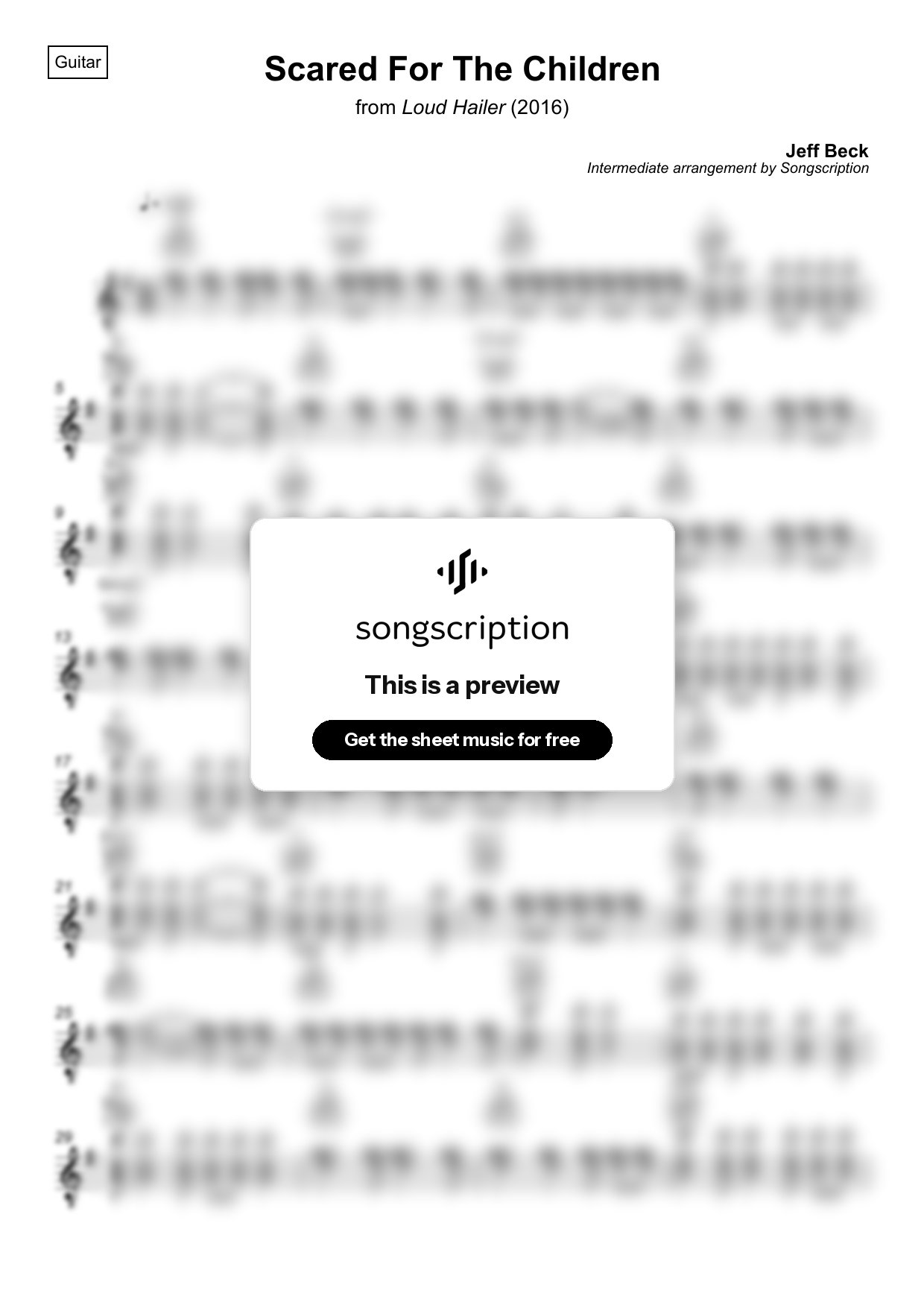Intermediate Acoustic Guitar Sheet Music for "Scared For The Children" by Jeff Beck