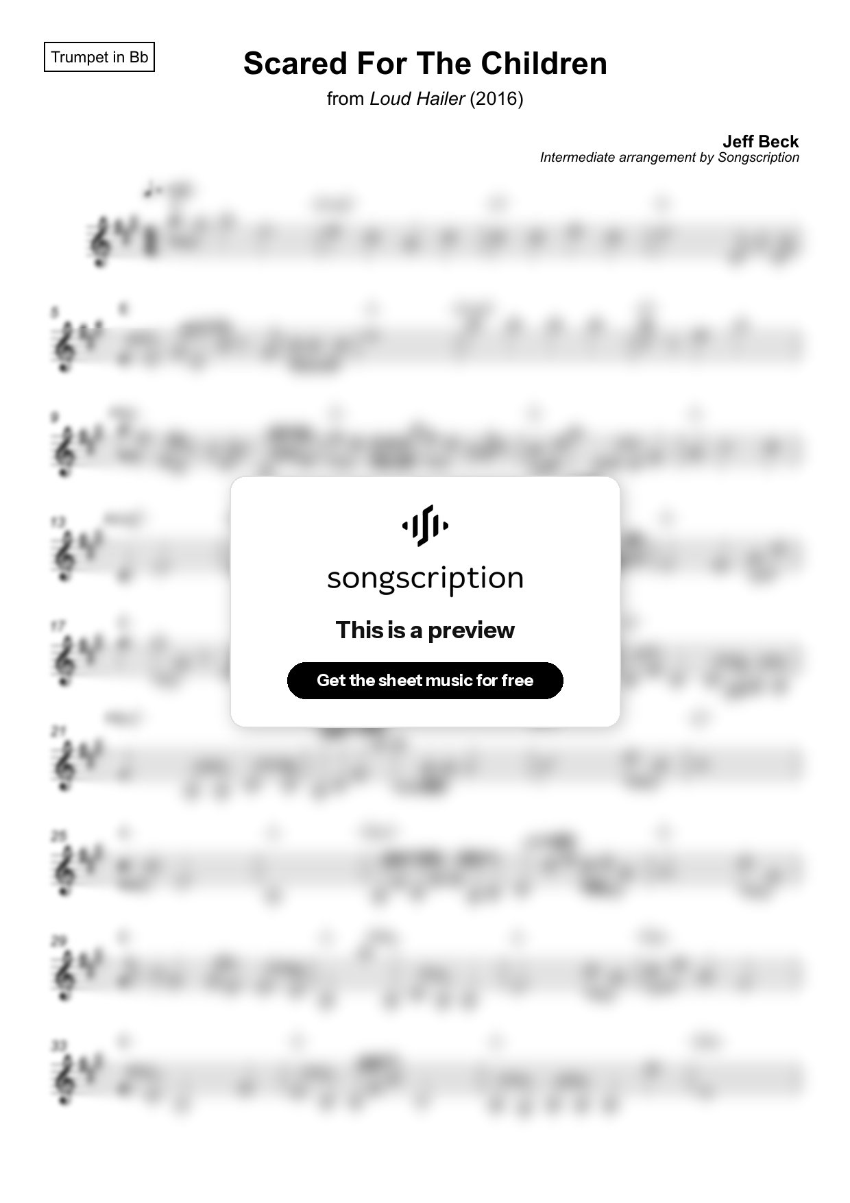 Intermediate Trumpet Sheet Music for "Scared For The Children" by Jeff Beck