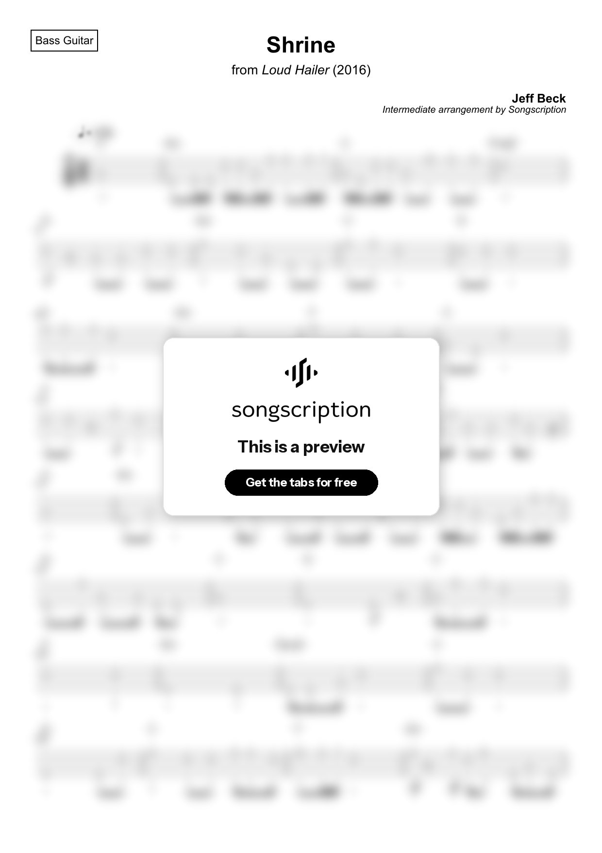 Intermediate Bass Guitar Tabs for "Shrine" by Jeff Beck