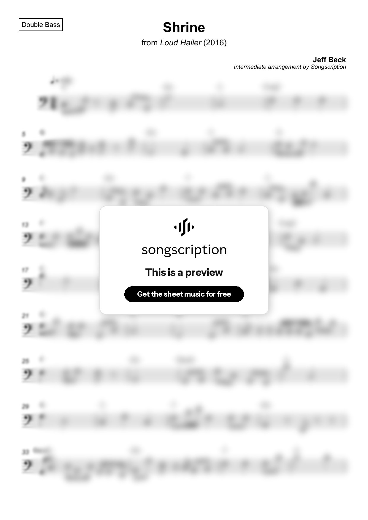Intermediate Double Bass Sheet Music for "Shrine" by Jeff Beck