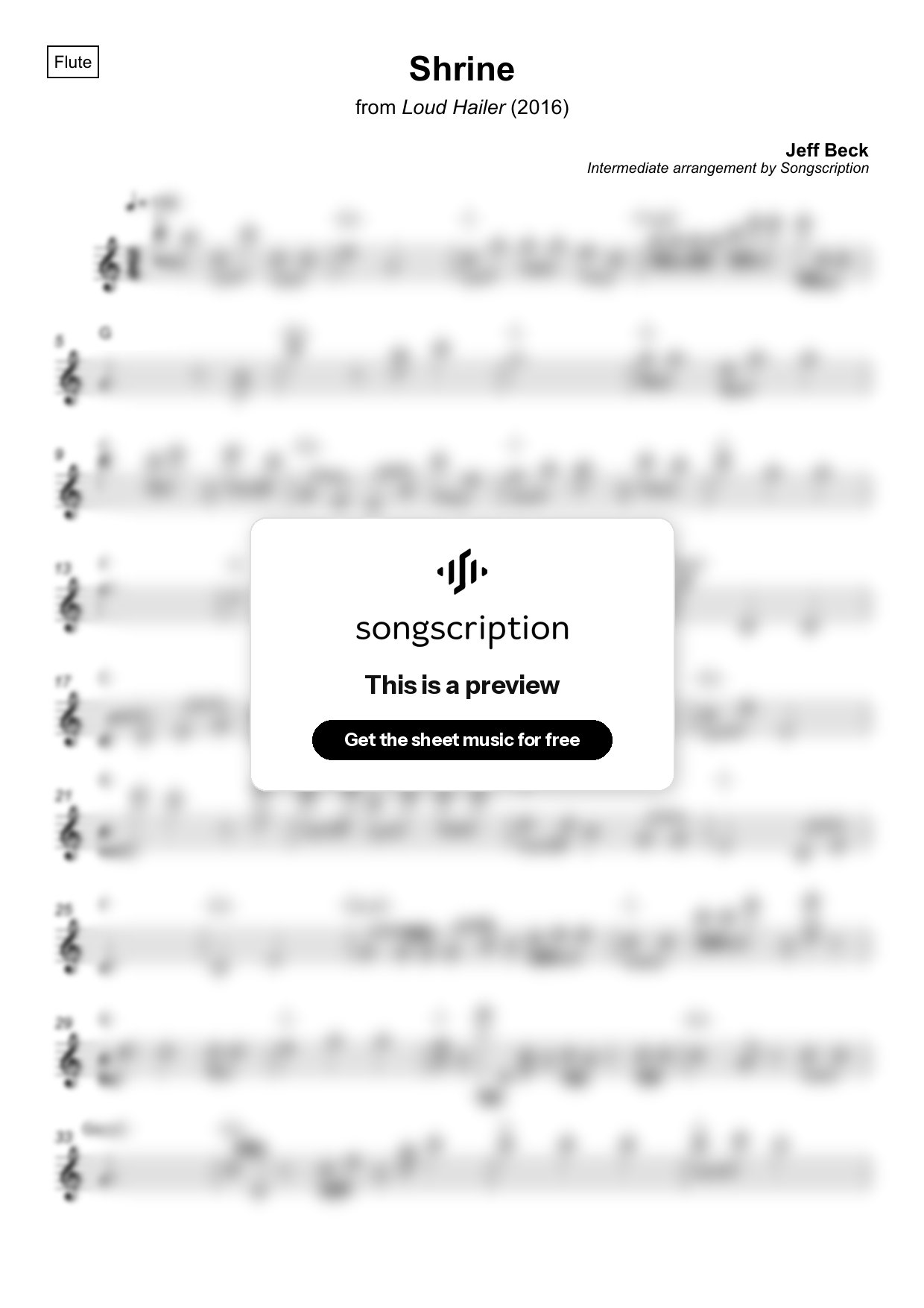 Intermediate Flute Sheet Music for "Shrine" by Jeff Beck
