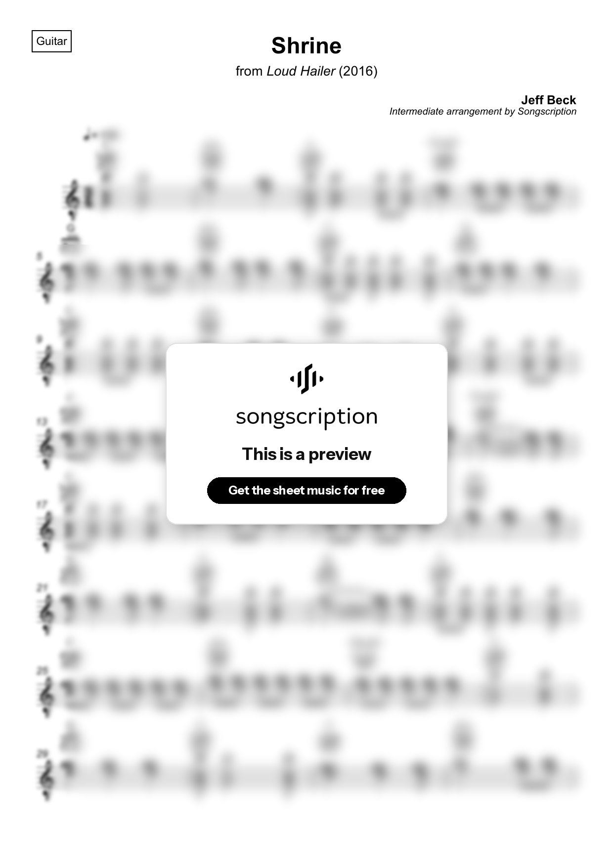 Intermediate Acoustic Guitar Sheet Music for "Shrine" by Jeff Beck
