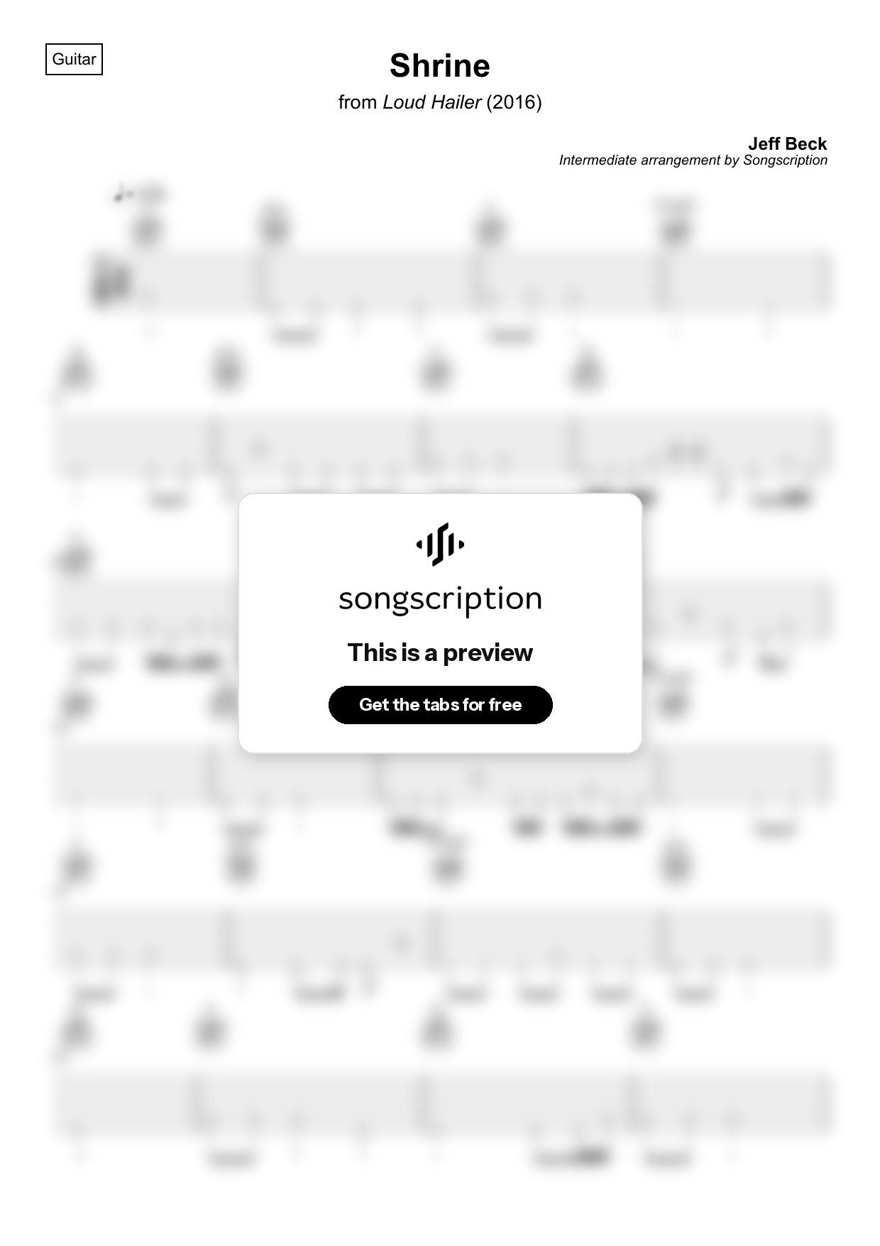 Intermediate Acoustic Guitar Tabs for "Shrine" by Jeff Beck