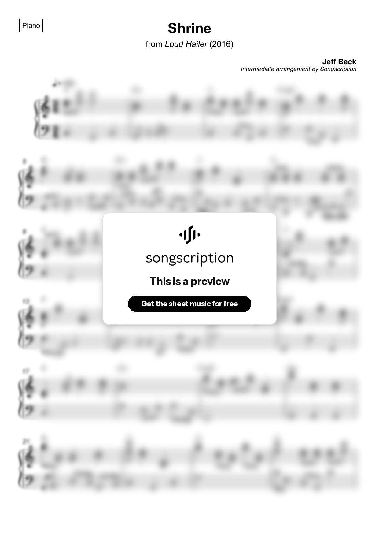 Intermediate Piano Sheet Music for "Shrine" by Jeff Beck
