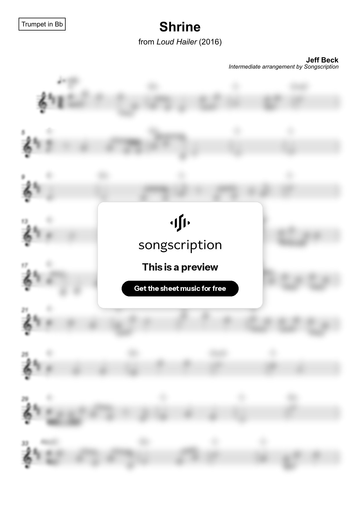 Intermediate Trumpet Sheet Music for "Shrine" by Jeff Beck