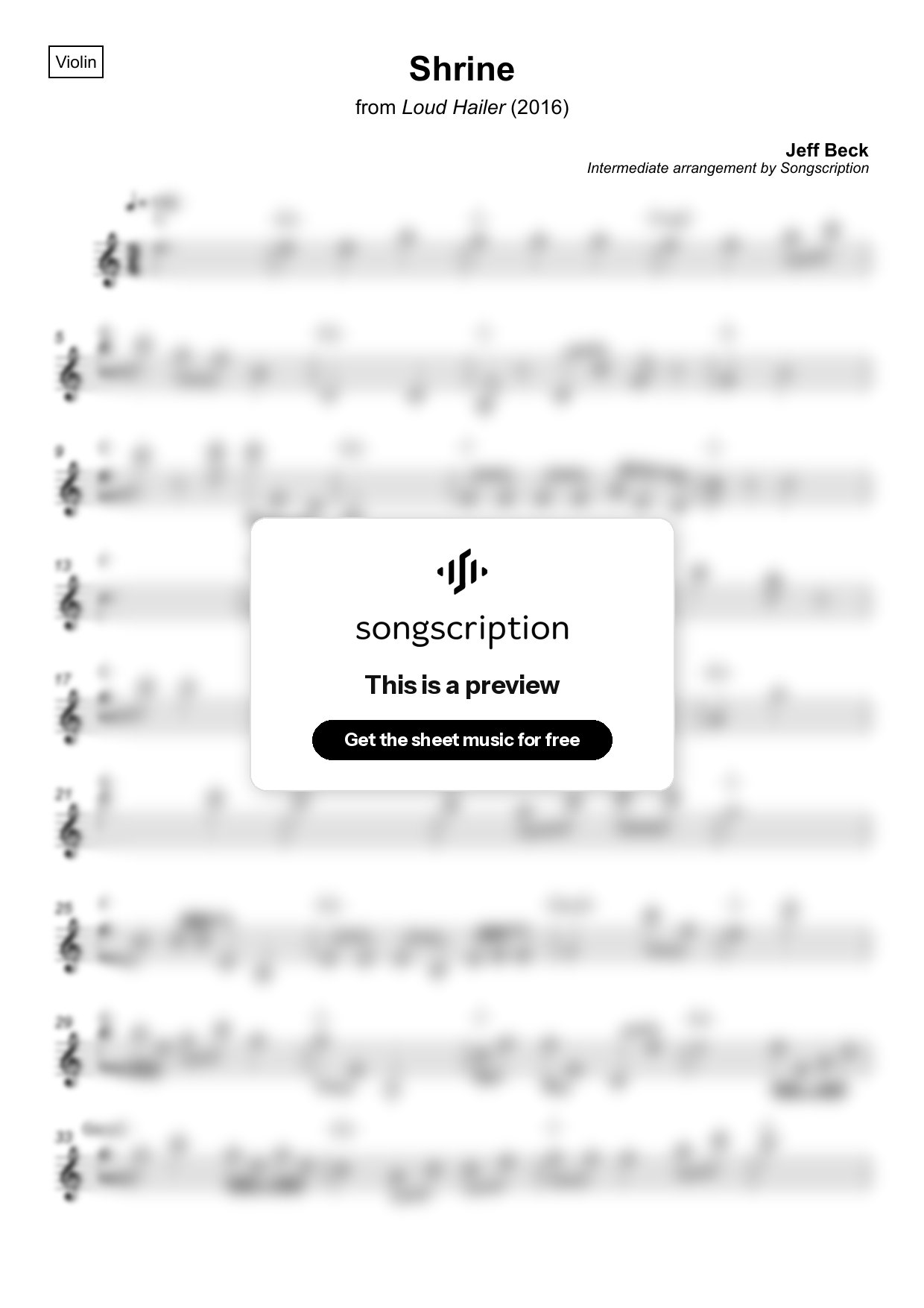 Intermediate Violin Sheet Music for "Shrine" by Jeff Beck
