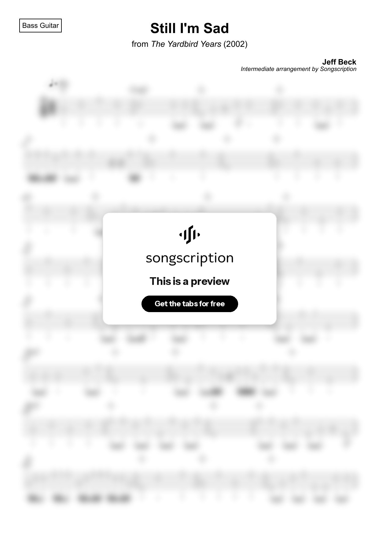 Intermediate Bass Guitar Tabs for "Still I'm Sad" by Jeff Beck
