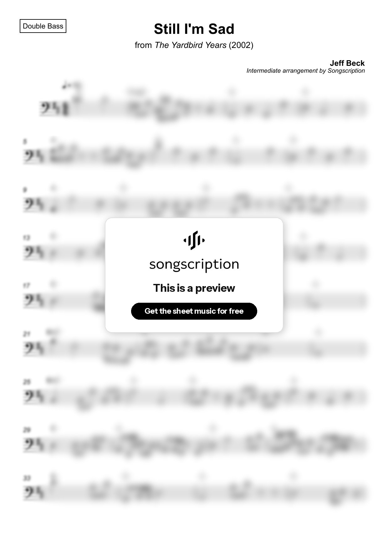 Intermediate Double Bass Sheet Music for "Still I'm Sad" by Jeff Beck