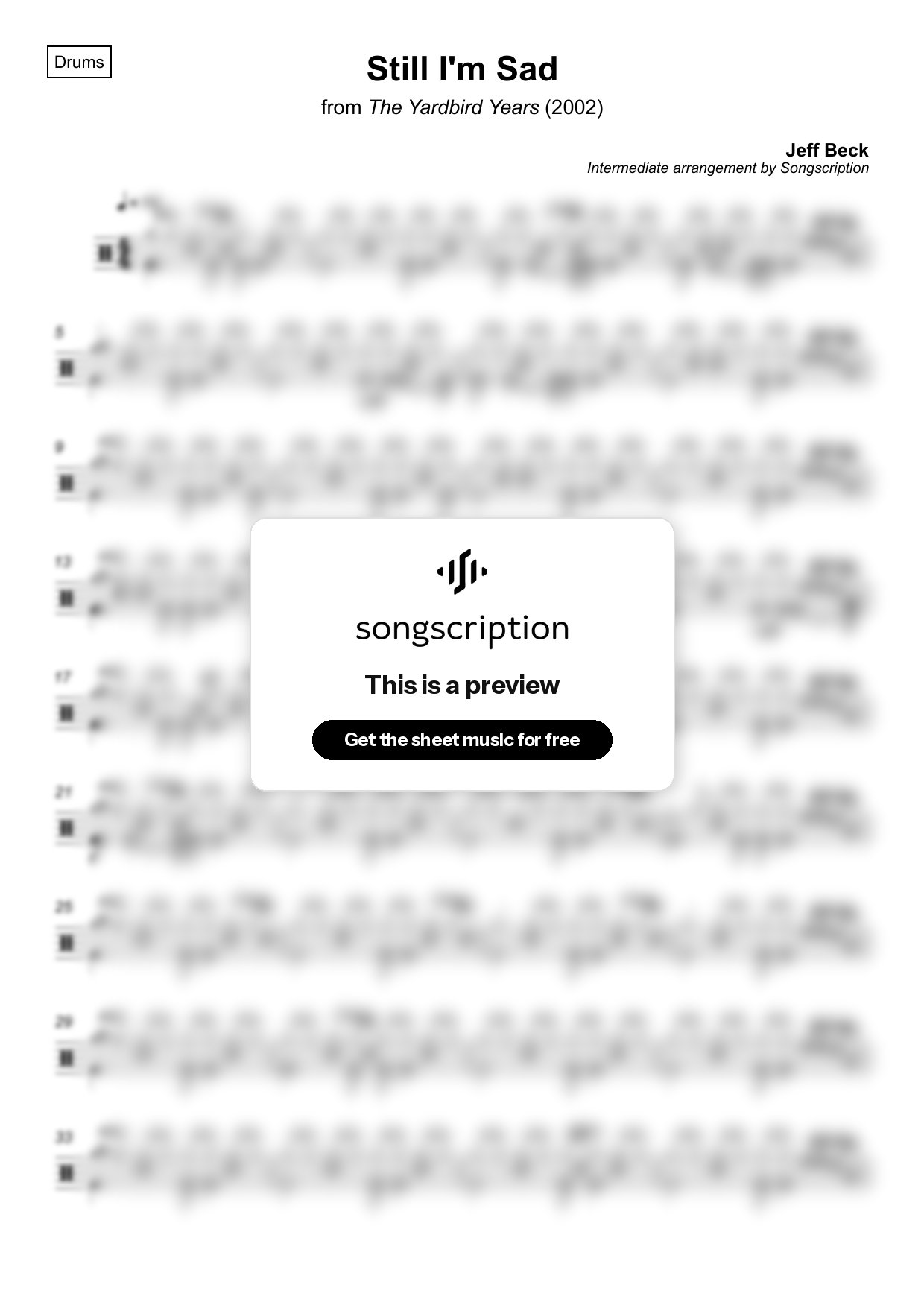 Intermediate Drums Sheet Music for "Still I'm Sad" by Jeff Beck