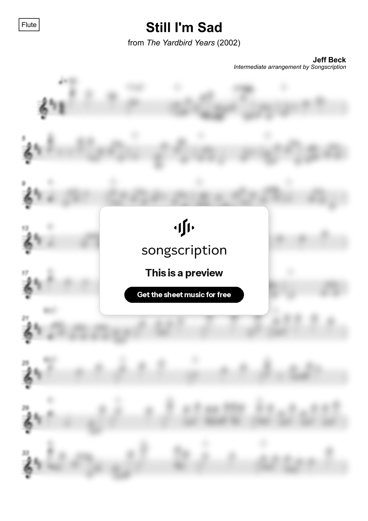 Intermediate Flute Sheet Music for "Still I'm Sad" by Jeff Beck