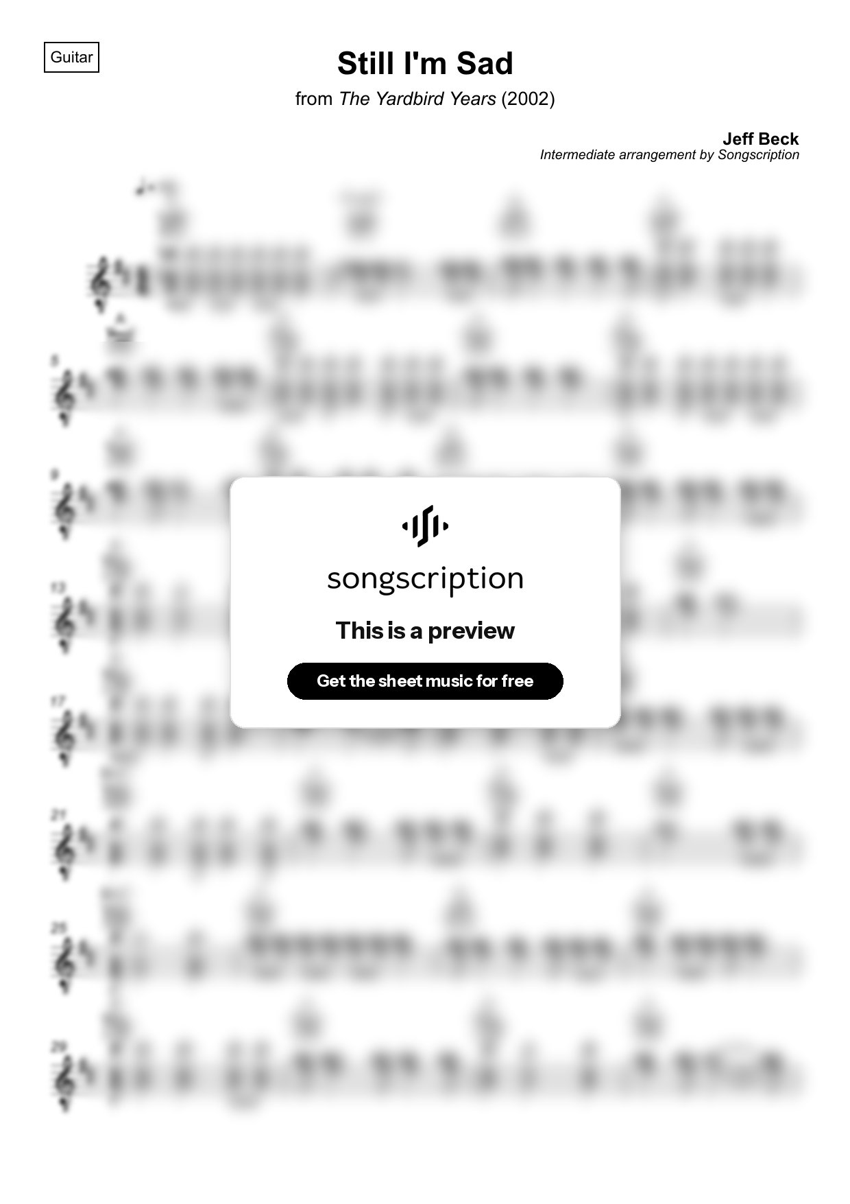Intermediate Acoustic Guitar Sheet Music for "Still I'm Sad" by Jeff Beck